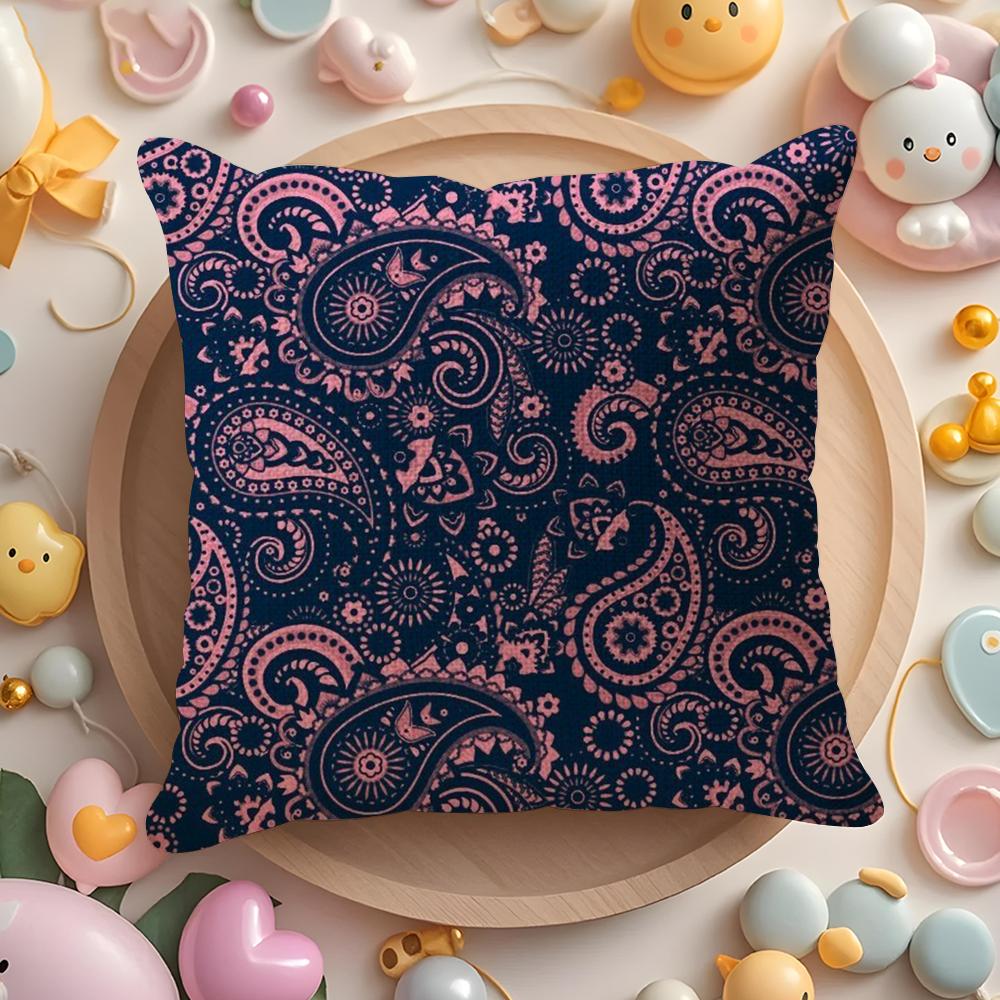 Painted Design P-Paisleys Cushion Cover Natural Linen Organic Fabric Double-Sided Printing Sofa Home Decor Gift Pillow Case