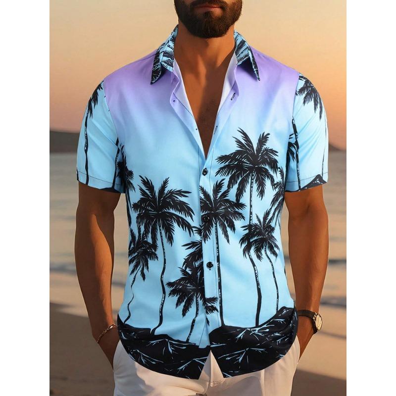 Hawaiian Print Short-sleeved Shirt Beach Party Trendy Men's Casual Shirt Summer Outdoor Everyday Men's Short-sleeved Shirt