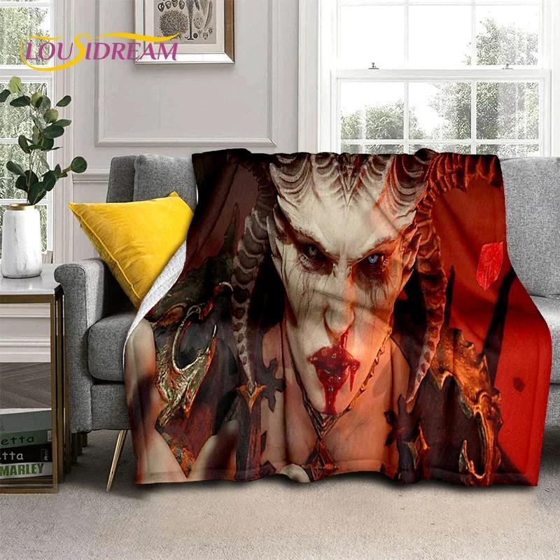 Diablo 3D Retro Game Gamer Zachte Flanellen Deken voor Bedden Slaapkamer Bank Picknick, Plaid Deken voor Afdekking Buiten Vrije Tijd Dutje Cadeau