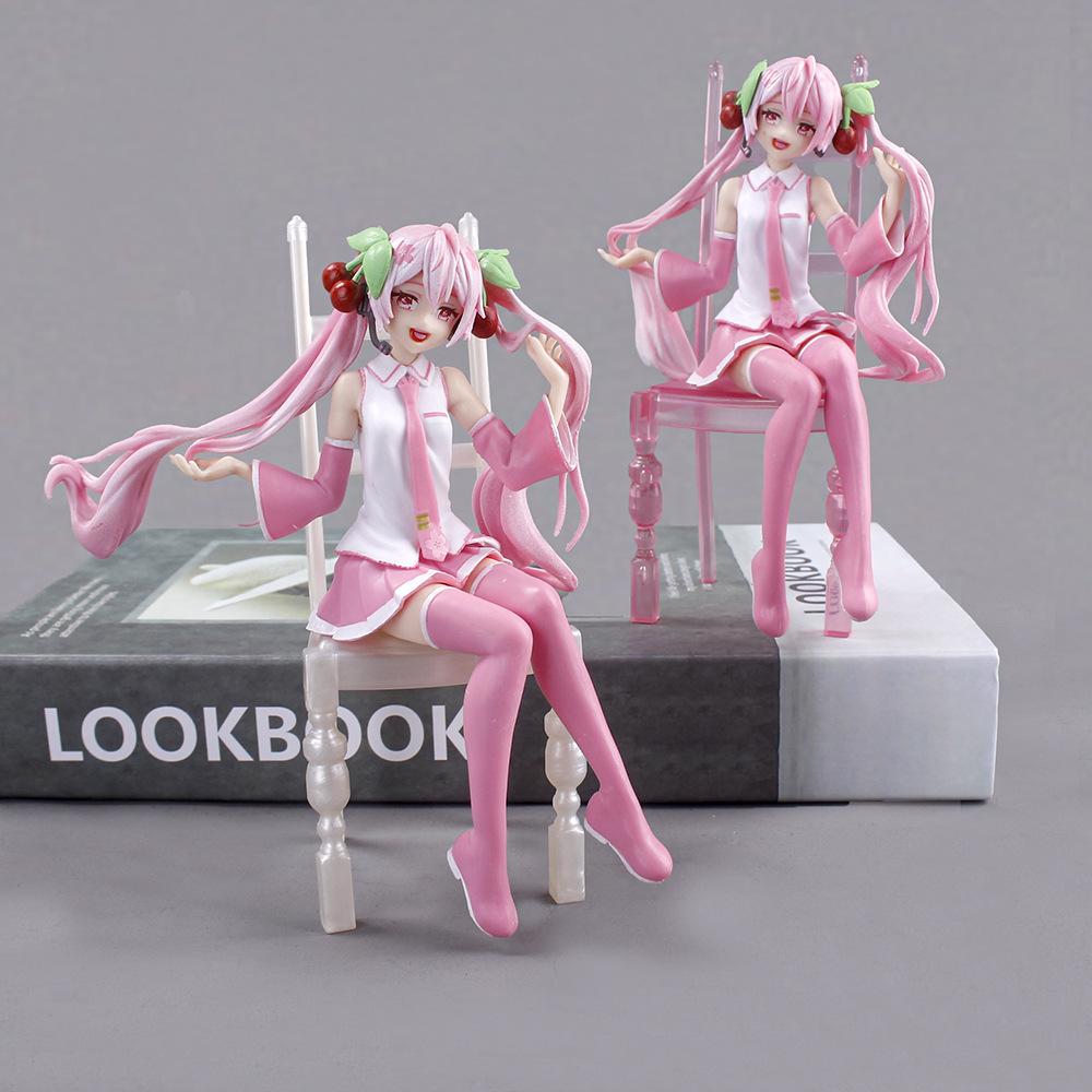 Hot Sold Latest Hatsune Miku Anime Figure Pink Sakura Sitting Position PVC Action Figure Model Toy Decoration Collect Gifts