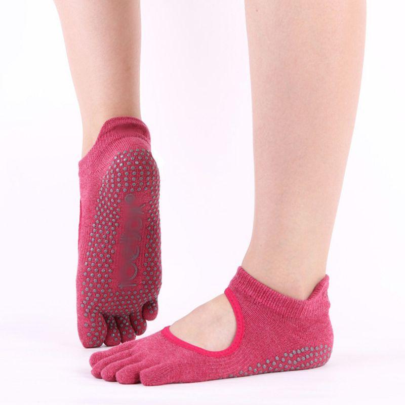 

Toesox Big Sale Original Quality Yoga Socks Non Slip Professional Women s Five-Finger Silicone Breathable Dance Sports Socks Open Back Rose Red(Size S)