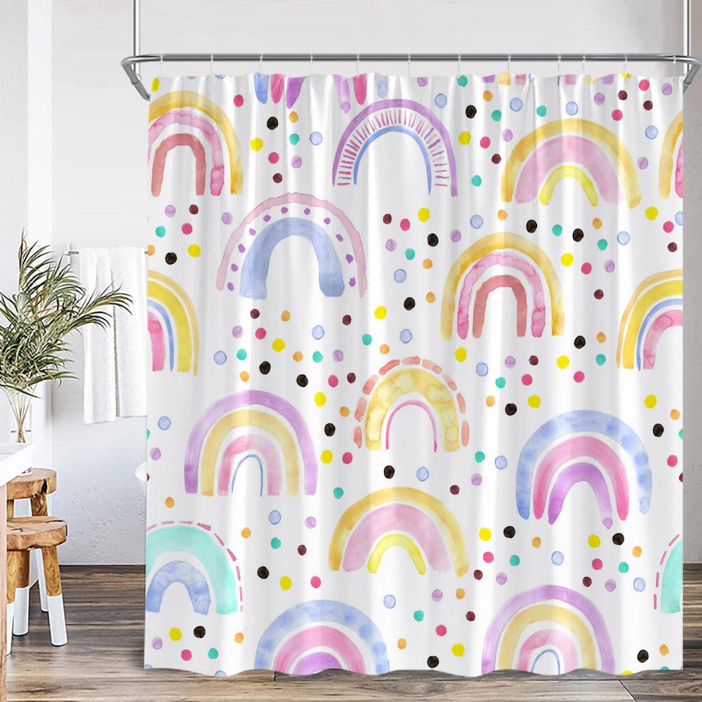 Cartoon Rainbow Kids Bathroom Shower Curtain Hand-Painted Cute Pattern Children Bathtub Decor Children Polyester Bath Curtain