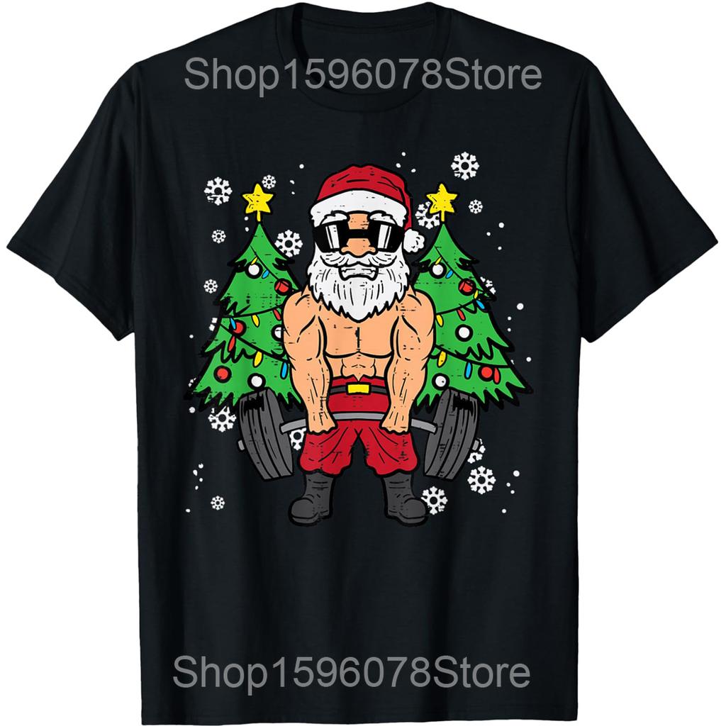 Gingershred Funny Gingerbread Man Gym Bodybuilding Christmas T Shirts Men Humor Streetwear Short Sleeve Unisex Loose Clothing