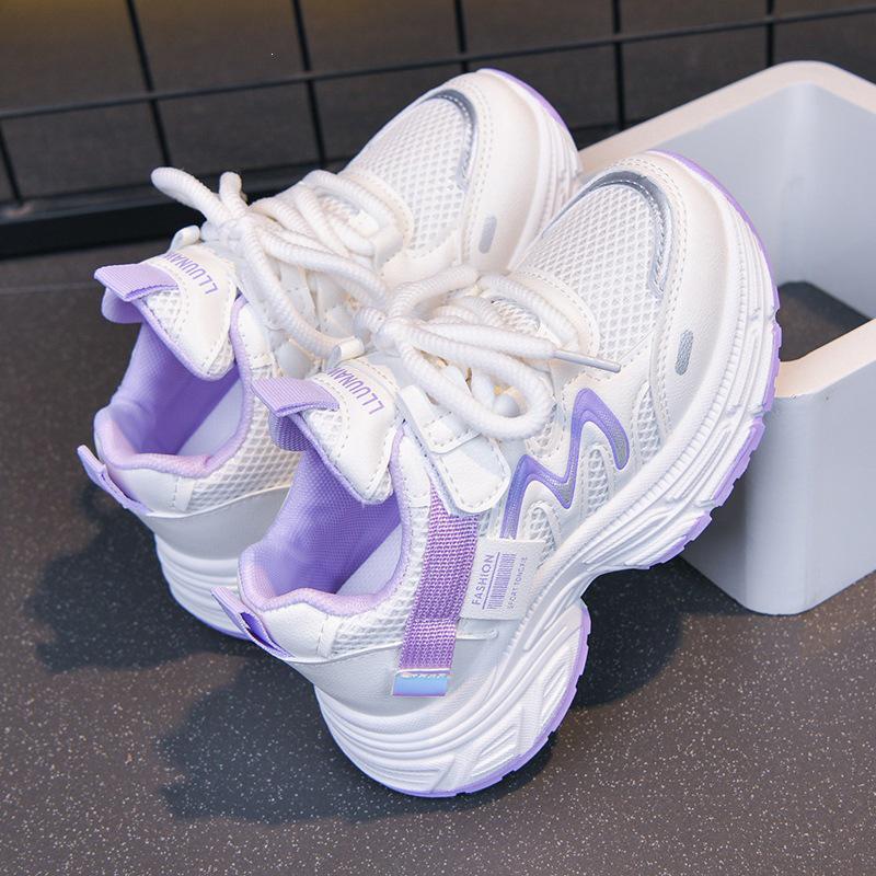 Girls' White Sports Shoes: Thick Sole, Breathable, Non-slip, Wear-resistant Mesh Sneakers