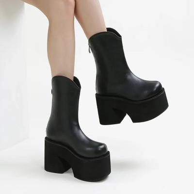 Women's Thick-soled High Heel Ankle Boots 2024 Selling New Stage Catwalk PU Leather Black Trendy Street Design Fashion Boots