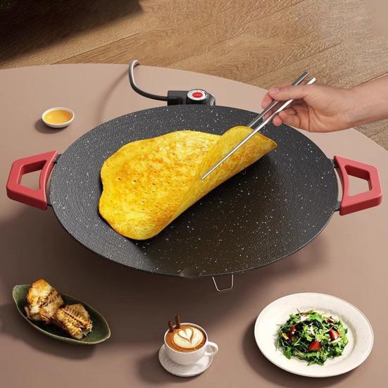 Electric Griddle Nonstick Round Plate Smokeless Indoor Electric Grill Fast-Heating Tabletop Grill for BBQ Steaks Pancakes Burgers