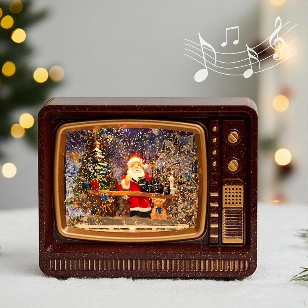 Christmas Santa Claus Music Box Decoration TV Shaped Toy Desktop Art with Light Musical