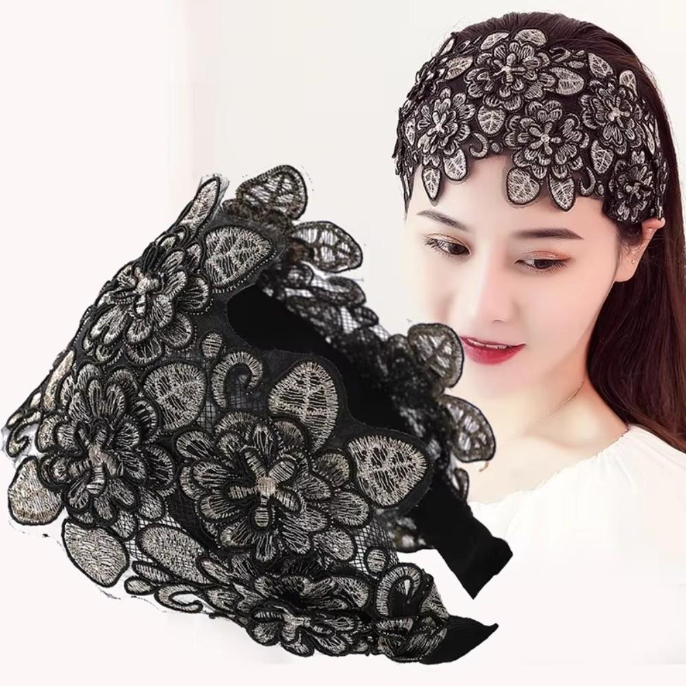 Floral Pattern Lace Headband Wide Headband Lace Mesh Hair Band New Hair Hoop Daily Wear