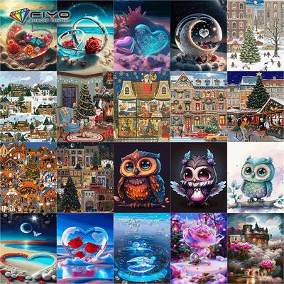 Diamond Painting Full Drill Owl Animal Round Diamond Painting Handmade Christmas House Landscape Diy Diamond Mosaic Painting Home Decoration