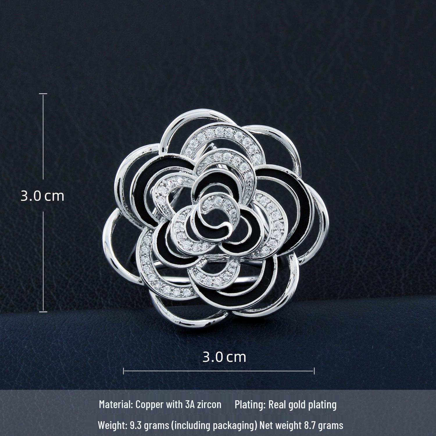 Camellia Silk Scarf Buckle: Gold-Plated Triple-Ring with Zirconia for High-End Autumn Fashion