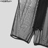 INCERUN Men Sleeveless Stitching Mesh Sheer Transparent Jumpsuits Underwear 