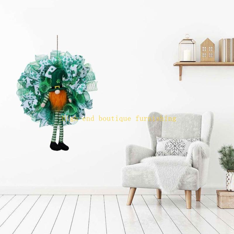  Patricks Day Wreath Gnomes Doll Artificial Wreath Patricks Day Decor
