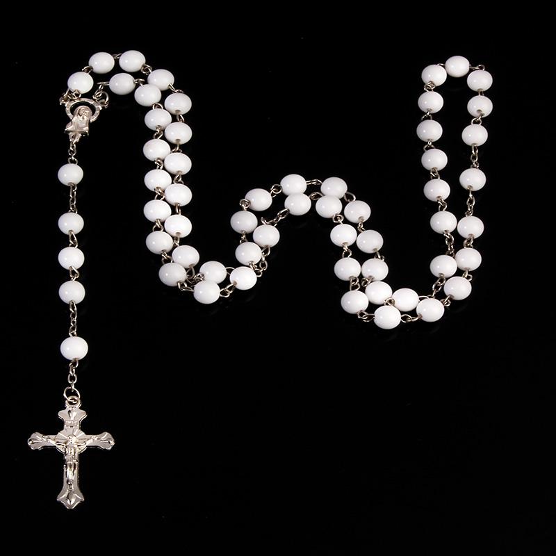 Rosario alla moda da 8 mm collana da donna alta qualità fai da te Gesù Croce Cristiana collana e ciondolo catena lunga gioielli gioielli