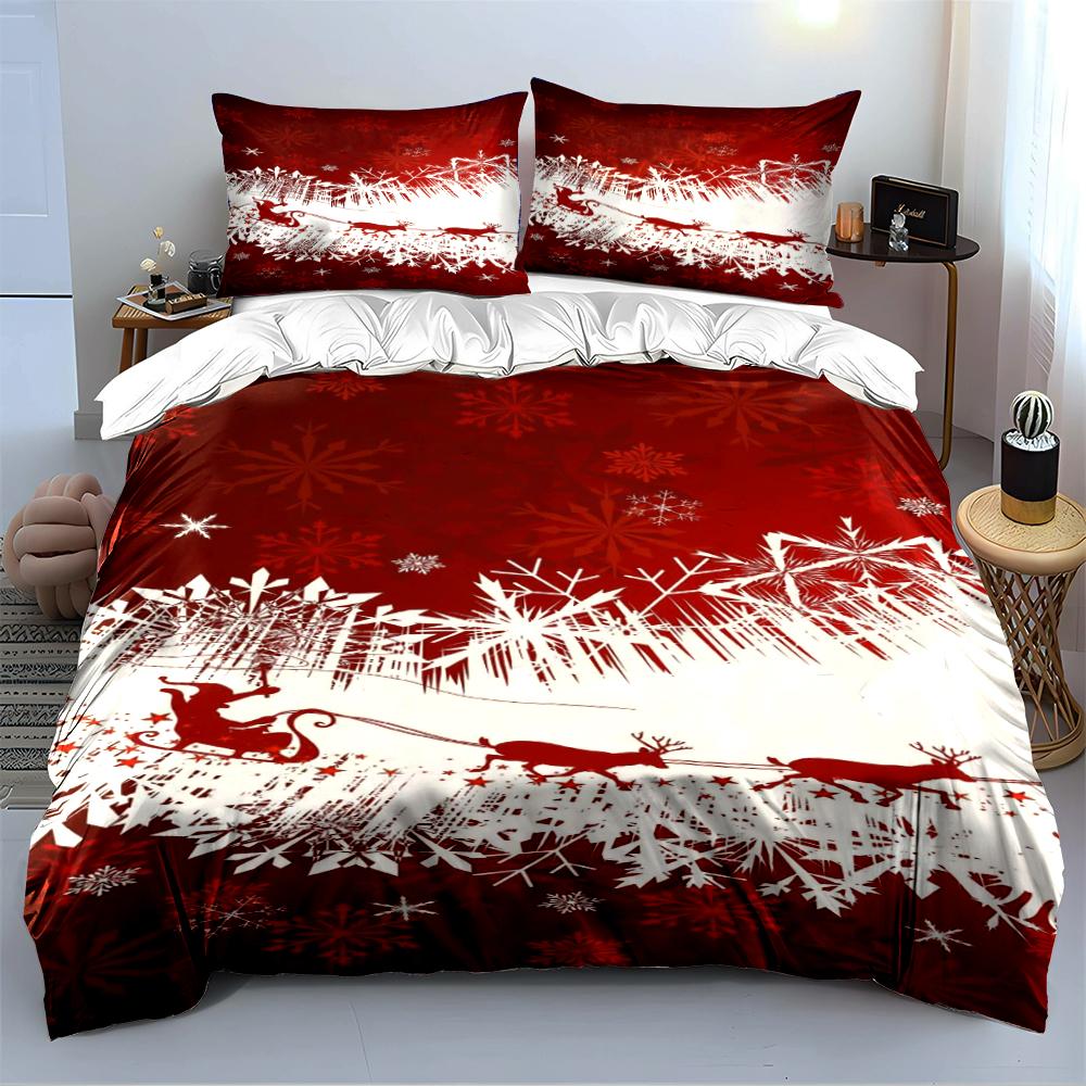 Christmas Red Snowflakes and Sleigh Set Bedding set (1 duvet cover, 2 pillowcases, duvet not included)