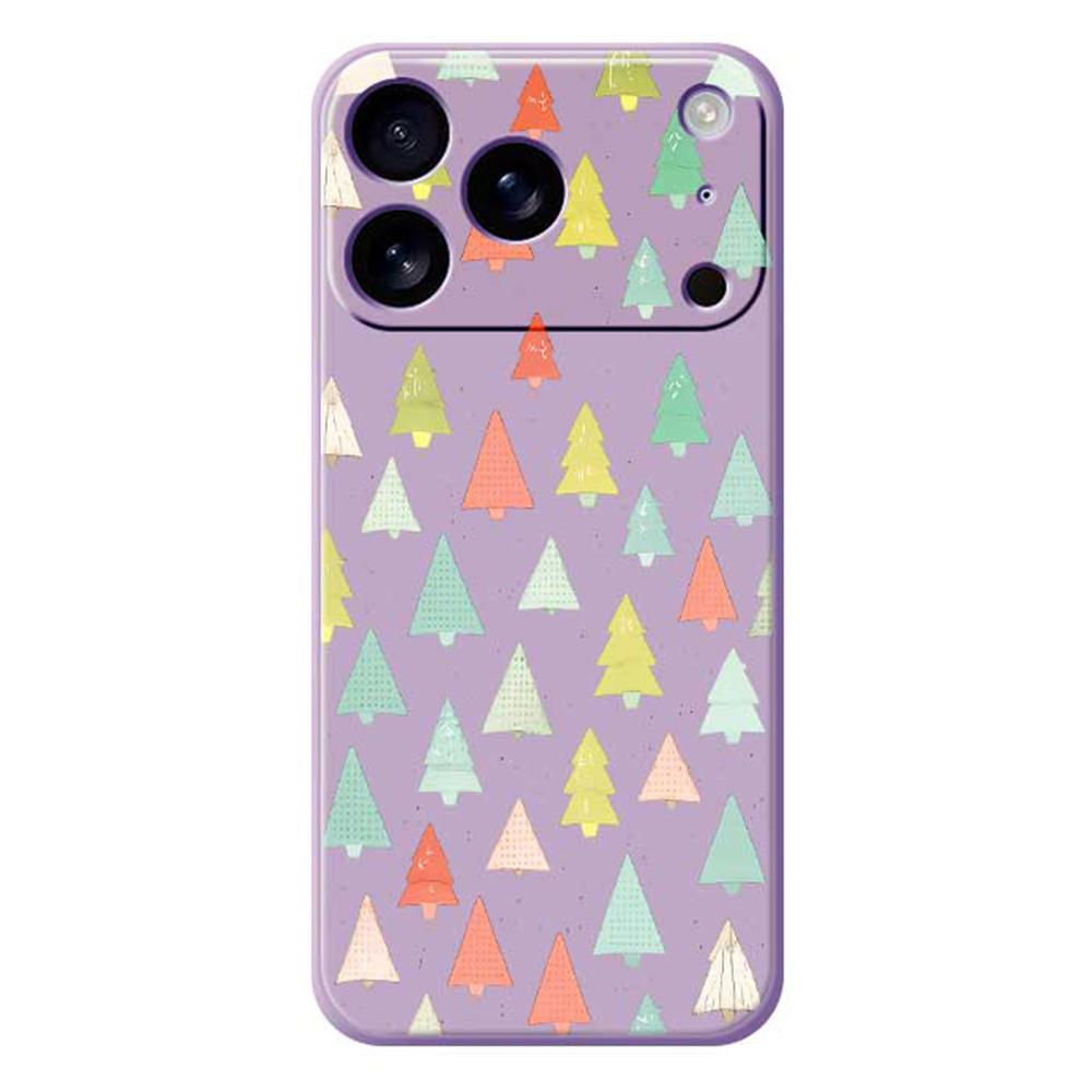 For iPhone 17 Pro Case Colorful Trees Pattern Printing Straight Edge TPU Phone Back Cover