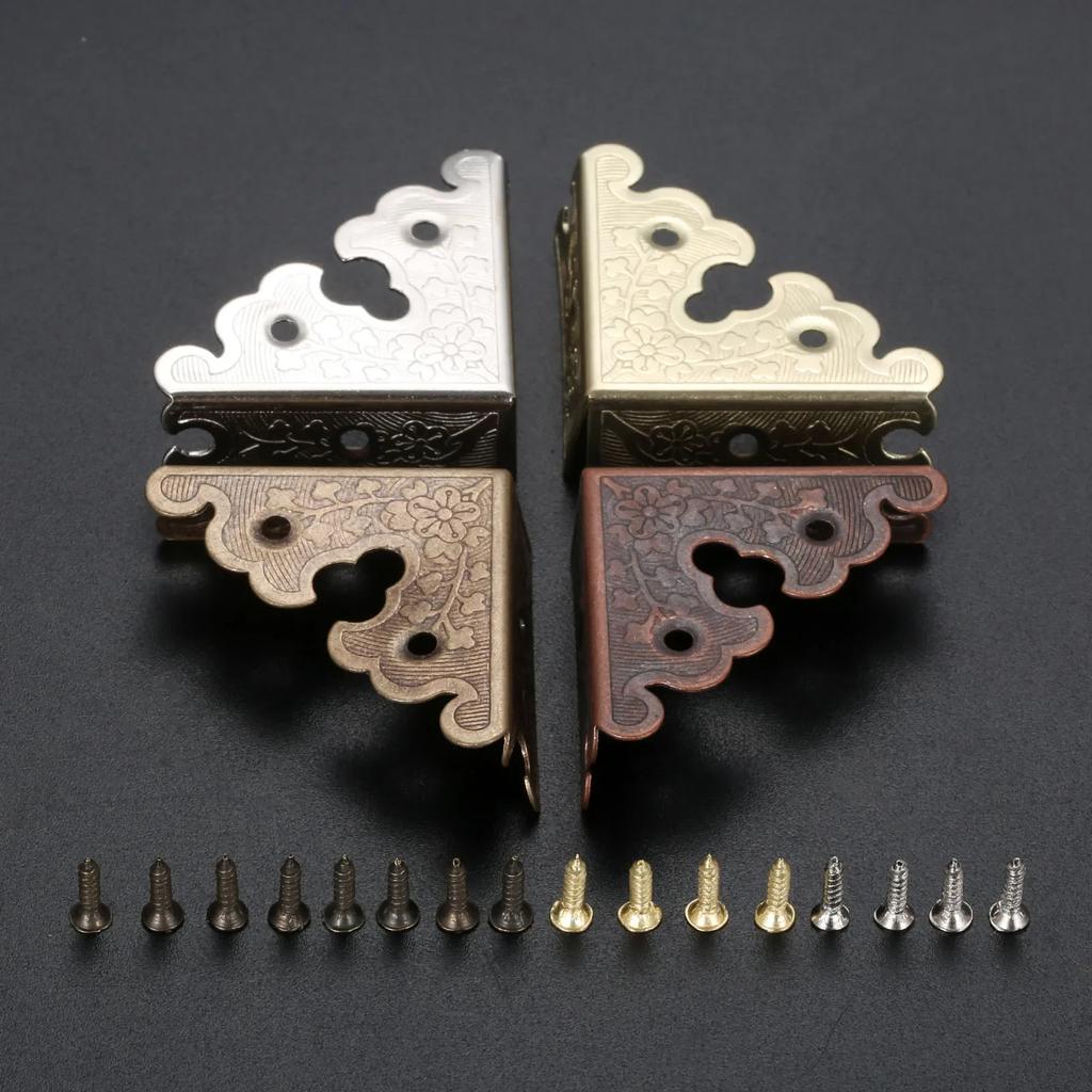 4Pcs 34mm Zinc Alloy Jewelry Wooden Box Triangle Corner Decorative Protectors Furniture Carved Table Corner Brackets Protection