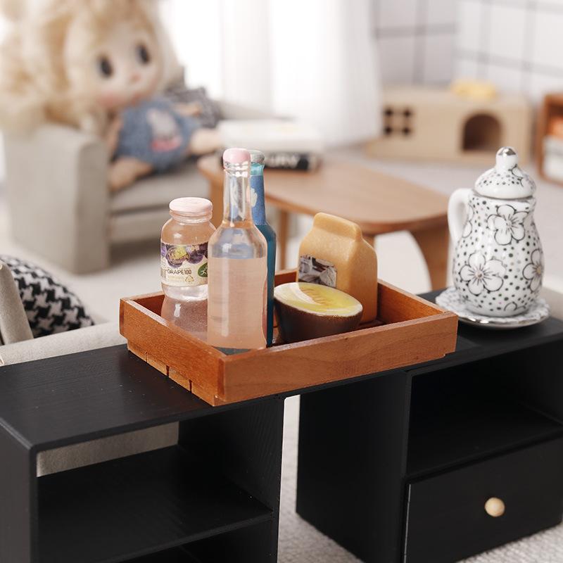 1/12 Dollhouse Simulation Storage Basket Wooden Frame Organizers Dollhouse Kitchen Home Decoration Dolls House Accessories 3Pcs