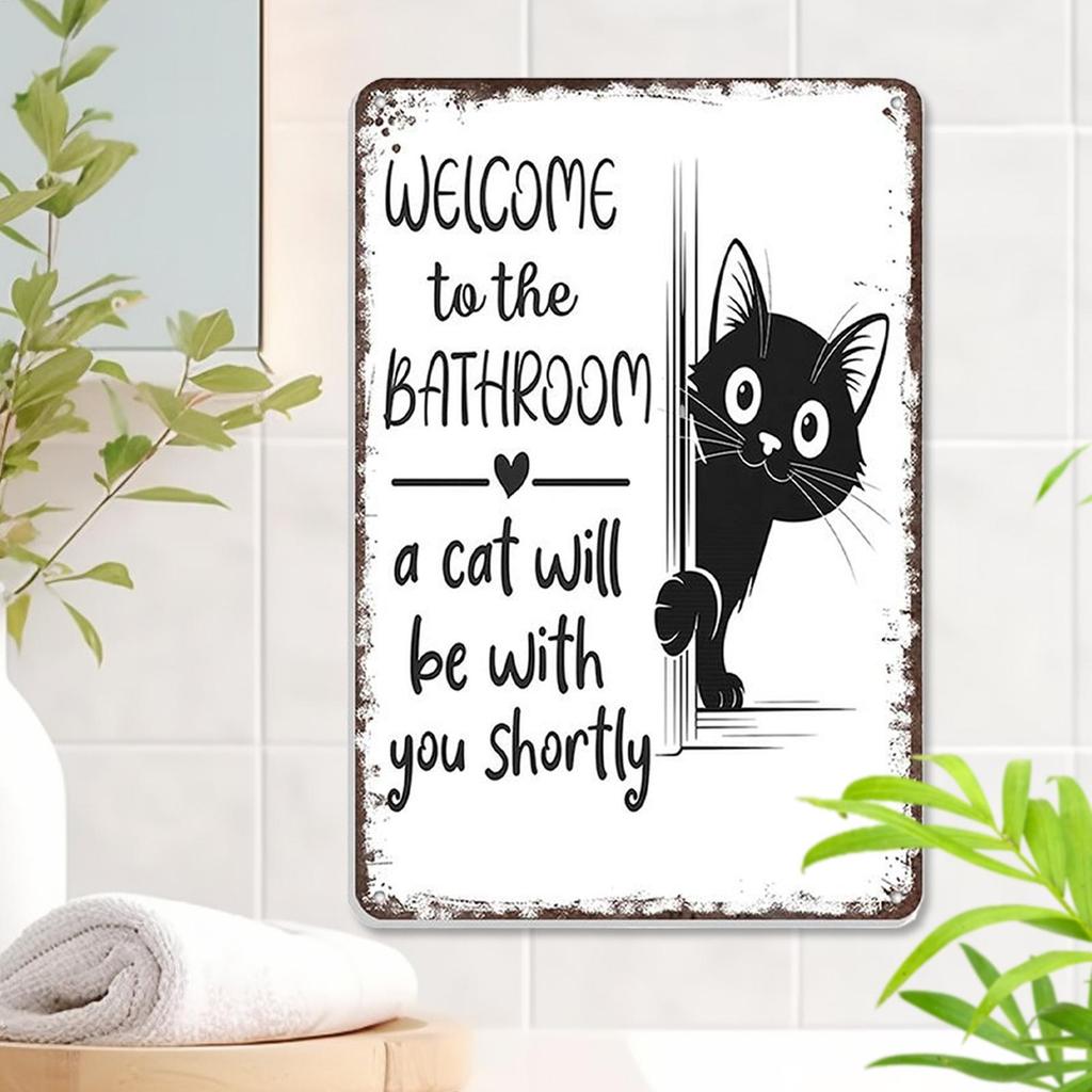 Willkommen zur Badezimmer Katze Schild Gästetoilette Wanddekoration Toilette Wanddekoration 20x30cm Metallschild Ornament