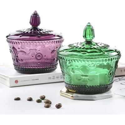 Pot en Verre Couleur Relief Tridimensionnel Rétro Nostalgique Européen Pot à Bonbons Pot à Épices Avec Couvercle