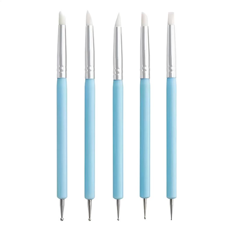 Nail Dotting Tool 5pcs Double-ended Silicone Head Carving Dotting Pen Brush Modeling Dotting Nails Art Tool DIY Sculpting Tools