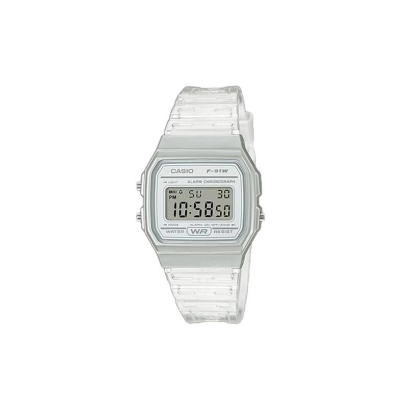 CASIO Customized watch modified series silver resin case F-91WM-7A modified-Rainbow Weaver Quartz nylon strap men s watch blac F-91WM-7A