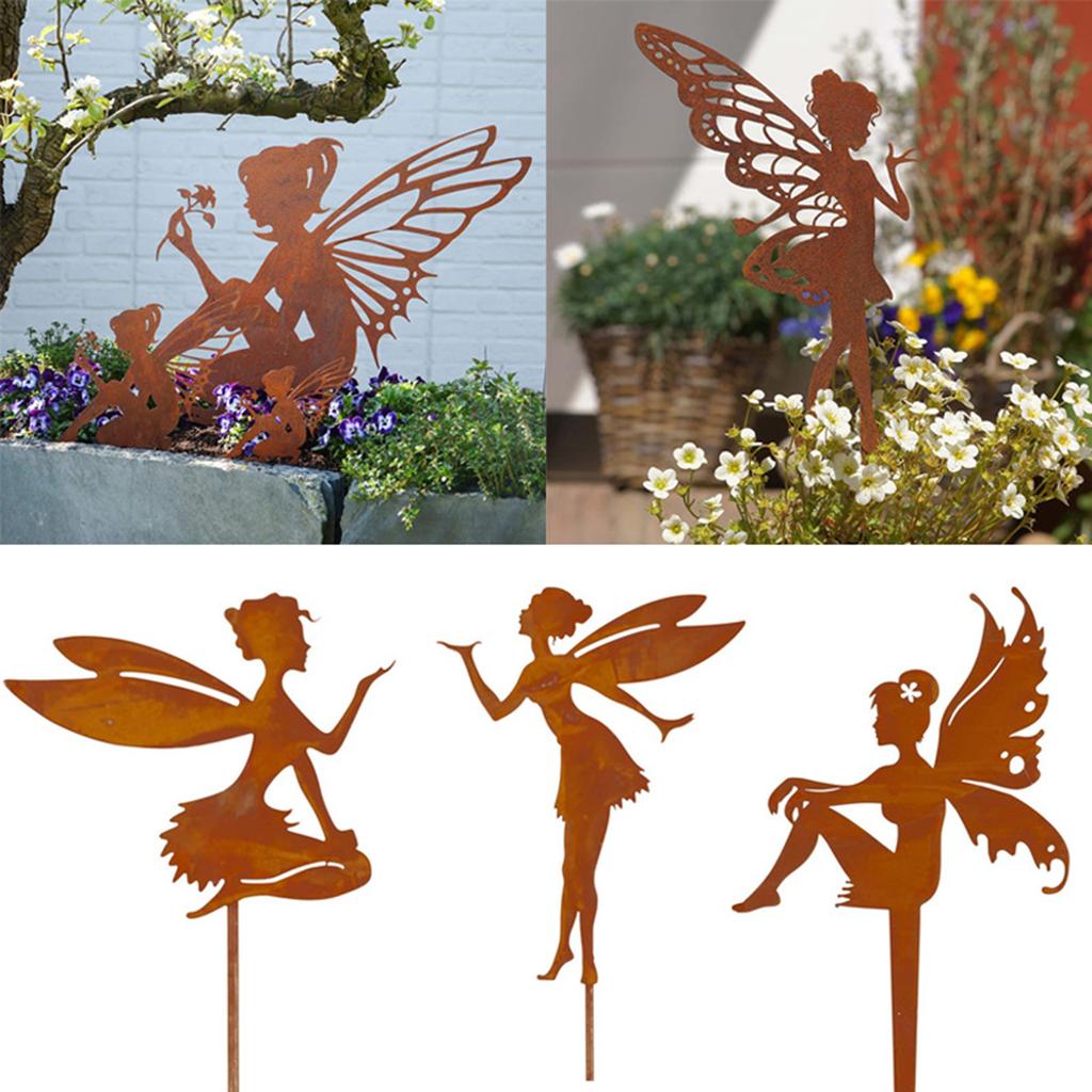 Outdoor Garden Patio Ornaments Flower Fairy Goblin Silhouette Metal Iron Crafts Elf Decoration