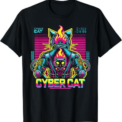 Cyberpunk Cat Kitty Meow Animal Pet Future Science Fiction T-Shirt