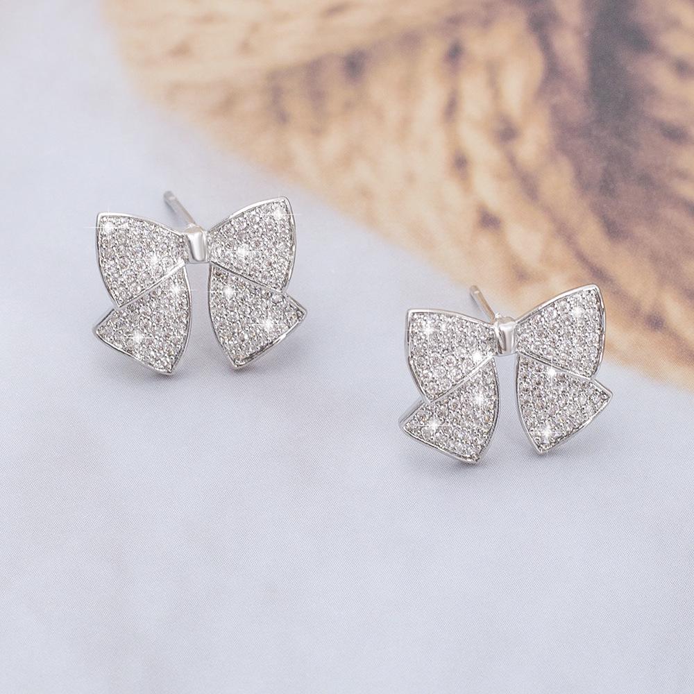 Korean Fashion Bowknot Zircon Stud Earrings - High-Quality Wedding & Party Jewelry