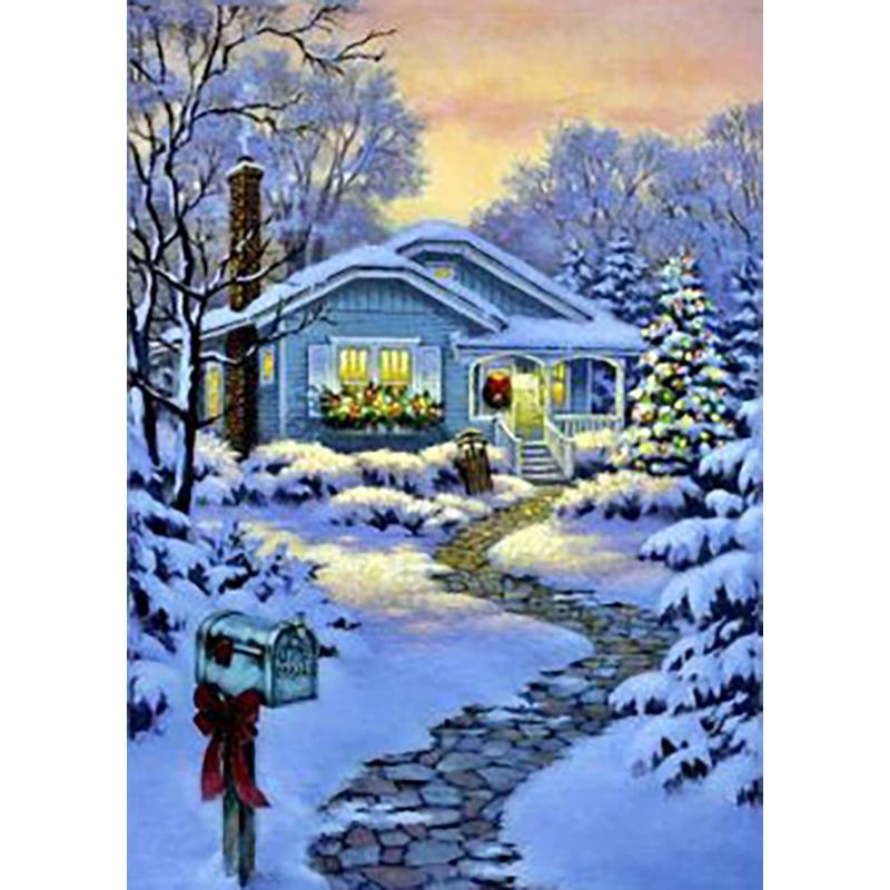 5D DIY Diamantové malování Sníh Zimní krajina Kamínkové umění Obrázek Plná diamantová výšivka Mozaika Domácí dekorace Dárková sada