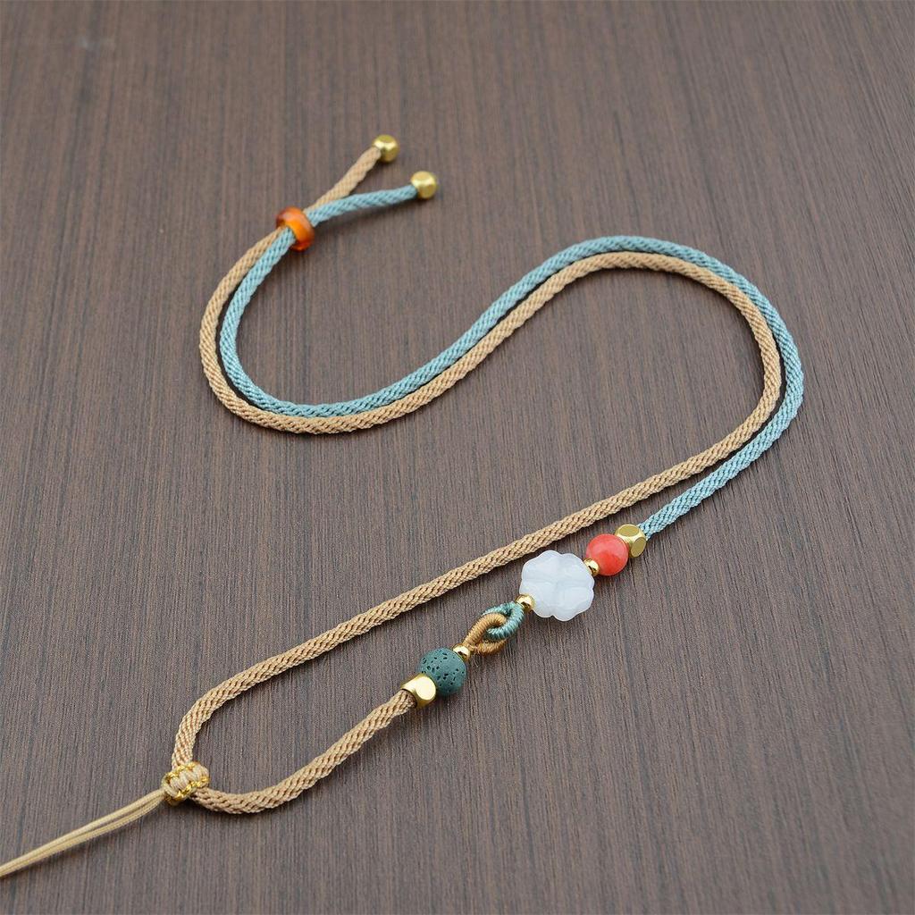 Adjustable Agate and Jade Pendant Necklace Chain for Men and Women