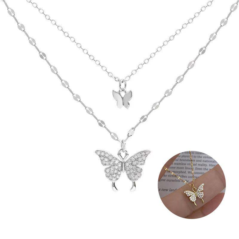 Stylish Adjustable Double Layer Butterfly Pendant Necklace With Hypoallergenic Material