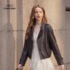TonLion Women's 2026 Autumn Double-Breasted Stand-Collar PU Short Jacket