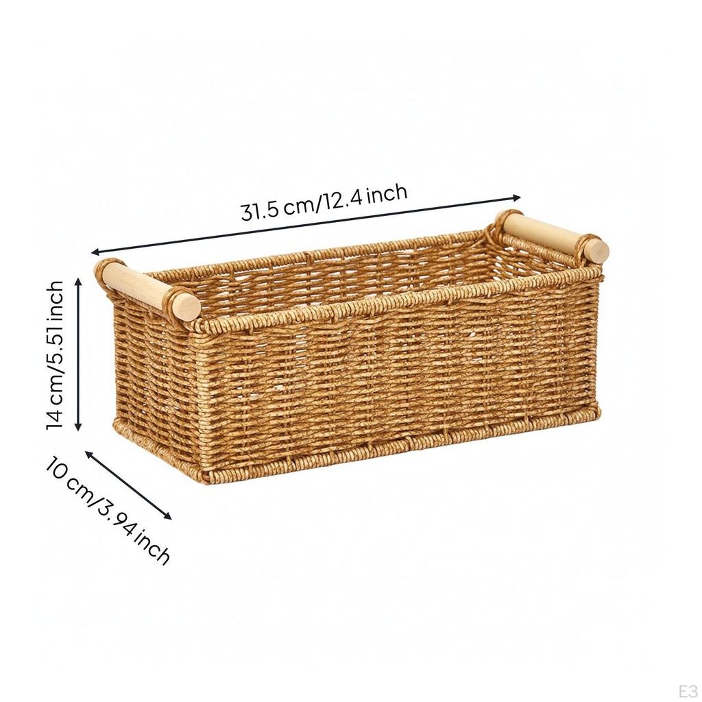 Compact Imitation Rattan Storage Basket | Woven with Wooden Handles, for Countertop S