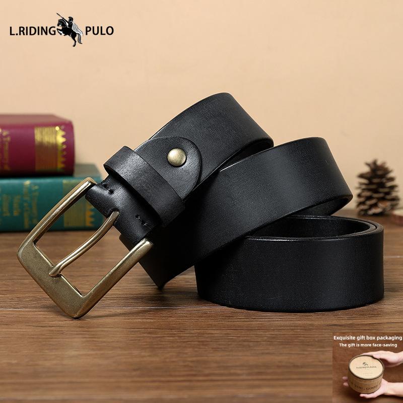 Genuine Cowhide Belt Retro Handmade Pure Copper Pin Buckle Men's Belt Young People Trendy Youth Casual Pants Belt