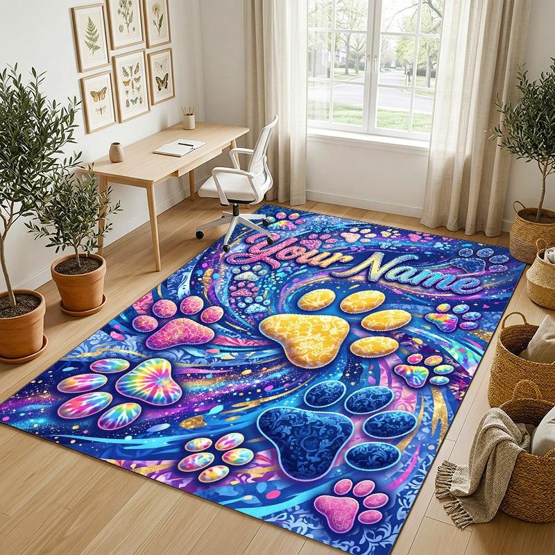 Dog Theme Crystal Velvet Rug Personalized Custom Name Text Soft Floor Mat Home Decor