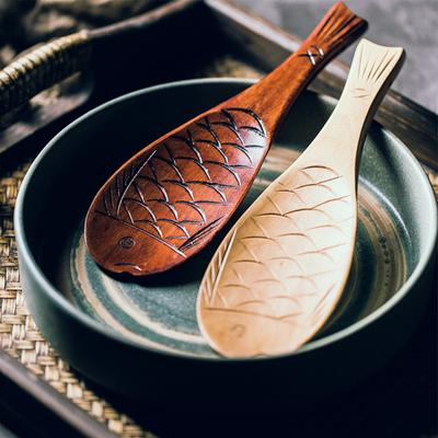 Nanmu Fish-shaped Creative Rice  Spoon Rice Paddle Hand-carved Wooden Spoon Tableware Kitchen