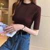 M-5XL Koreanischen Stil Frauen Crop Top Rollkragen Innen Kurzarm Einfarbig Slim Fit Plus Größe Hemd Tutle Neck Innen