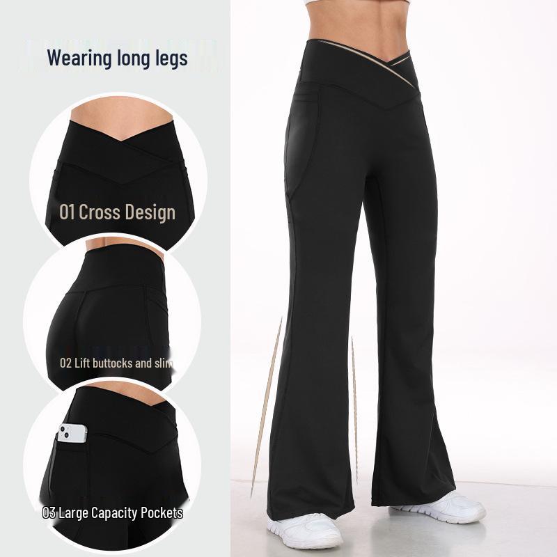 Women's High Elasticity Flare Yoga Pants with Hip Lift and Double Pockets (WA132)