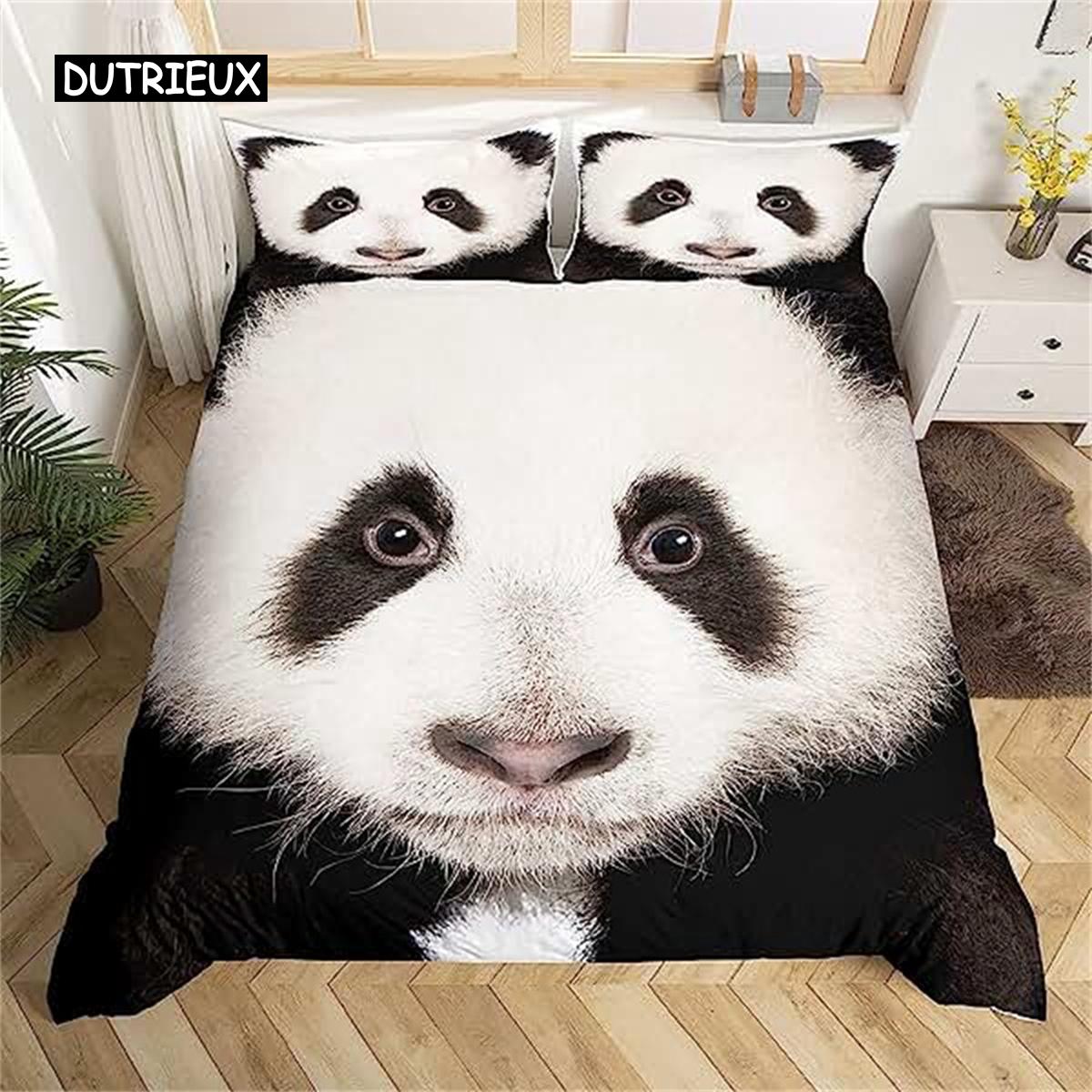 Black as well as White Panda Duvet Cover Boys Girls Cute Giant Panda Duvet Cover Set Kids Cartoon Animal Pattern Comforter Cover Decor EU single(135x200cm)