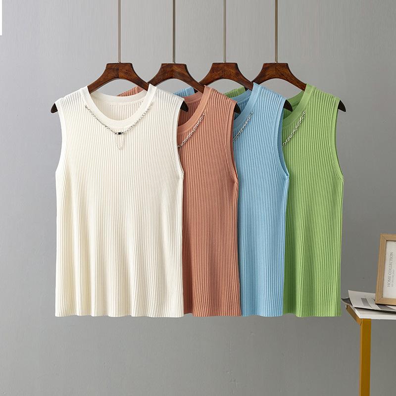 

Женская летняя свободная тонкая майка без рукавов с круглым вырезом из ледяного шелка и широкими плечами