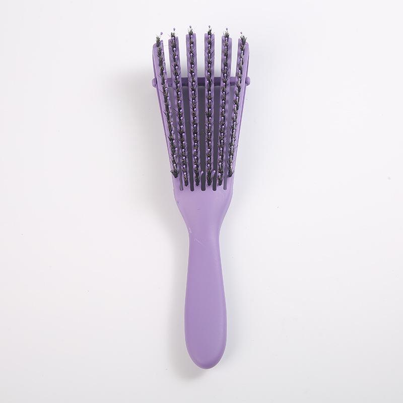 Hollow Rebound Massage Six-Claw Curved Styling Hairbrush with Pig Bristles