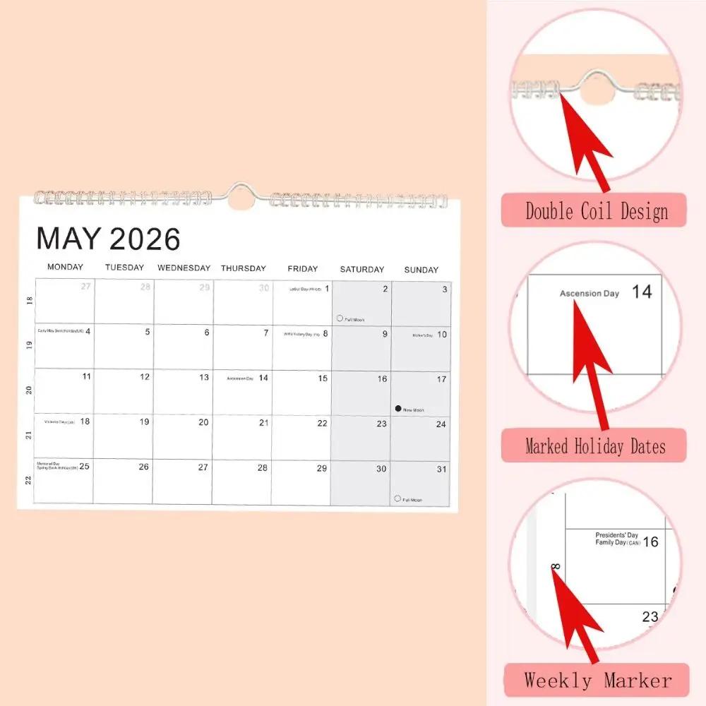 New Jan. 2026 - Jun. 2027 2026 Calendar with Hook Holidays Marked Wall Calendar Thick Paper Colorful Hanging Calendar Office