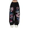 Trendige Lässige Weitbeinige Hose mit Graffiti-Print - Lockerer Amerikanischer Street Style