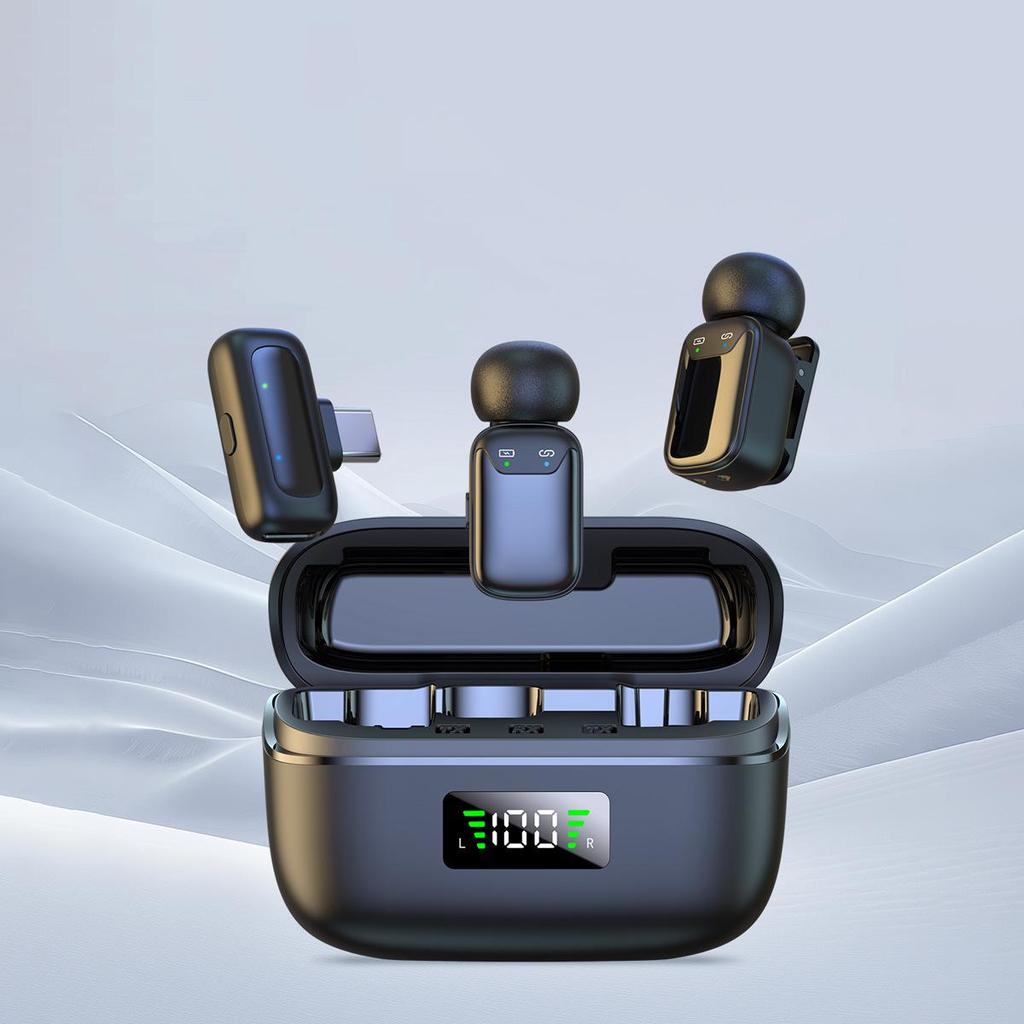 2025 Mini Wireless Clip-On Microphone with Digital Display and Charging Compartment for Invisible Live Broadcast and Recording