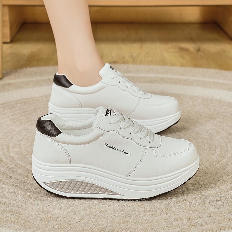Women Platform Casual White Leather Elevator Shoes Thick Sole Height Increase Sneakers
