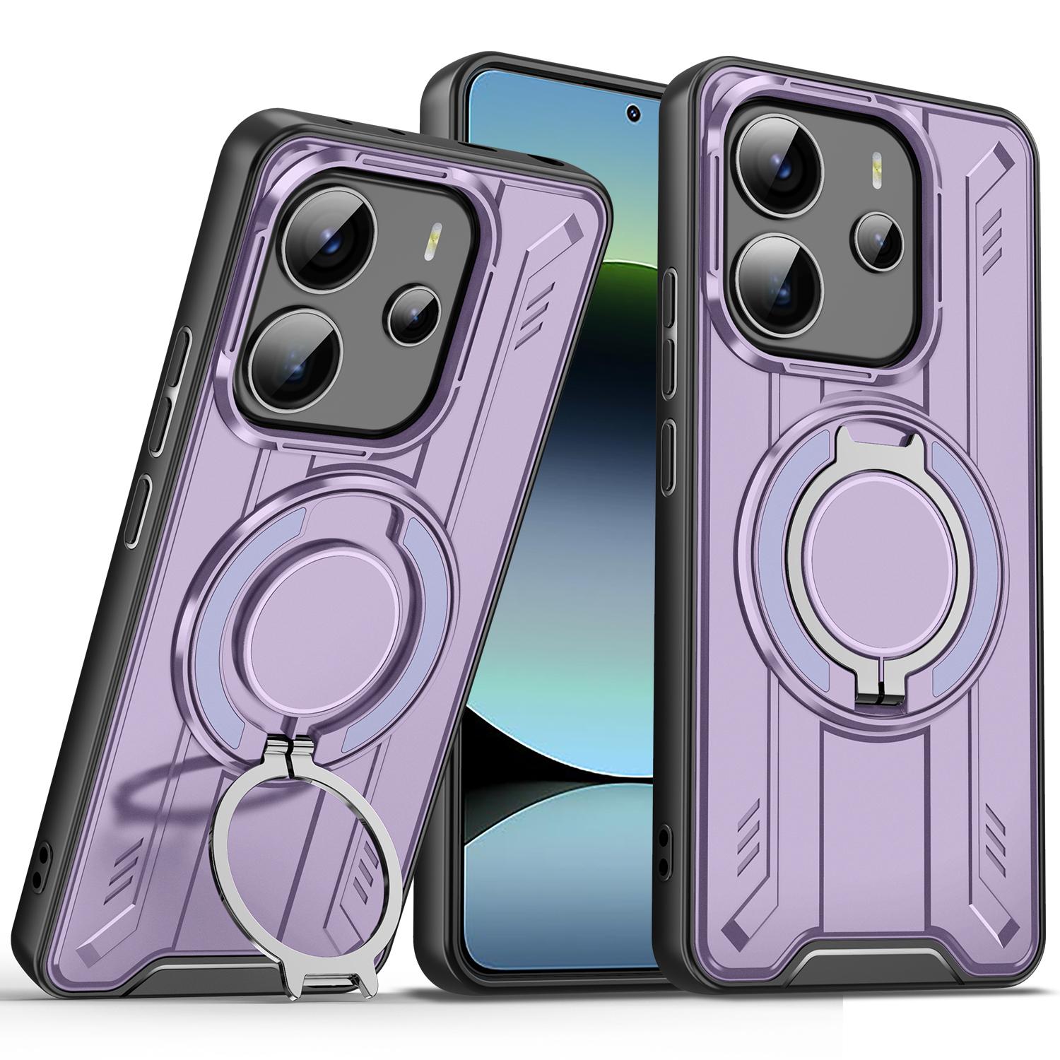 

For Xiaomi Redmi Note 14 4G (163.25mm) Case Compatible with MagSafe Rotating Ring Kickstand PC+TPU Shockproof Phone Cover Purple