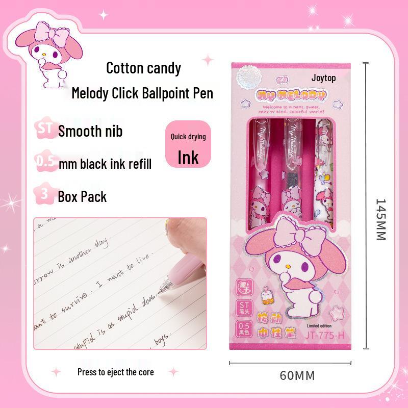 Hello Kitty Sanrio Black Click Pen - Student Exam Special, Smooth ST Nib