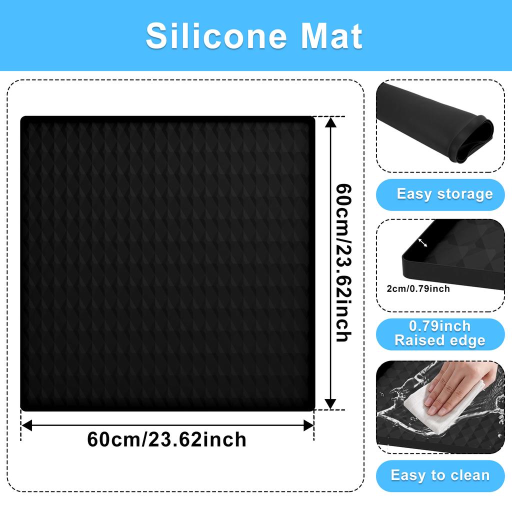 24x24in Mini Fridge Mat Silicone Refrigerator Floor Protector with Raised Edges Versatile Non-slip Washing Machine Dust Cover