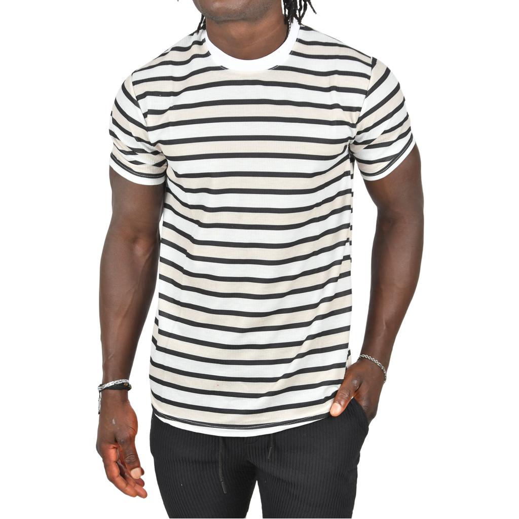 DeepSEA Yatay Çizgili Bisiklet Yaka Slim Fit Likralı Tişört 2403228