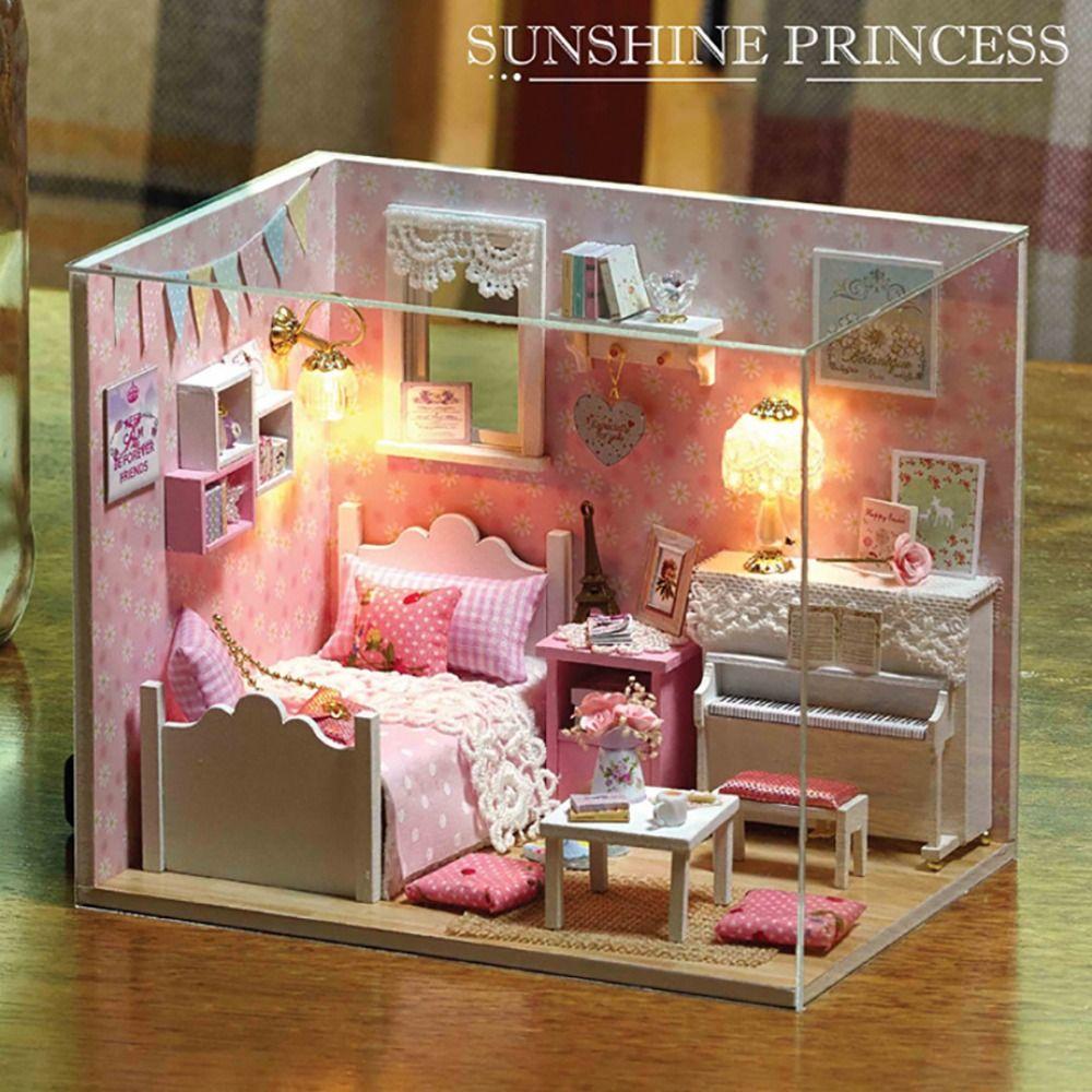 Wood Handmade Assembly Dollhouse Models Princess Room Miniature Doll House  Model Toy